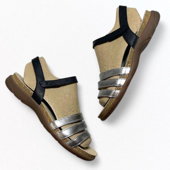 Summer JOSEF SEIBEL Riley Black/Metallic Grey Sandals, NEW Size US 9-9.5/EU40 - Picture 3 of 11